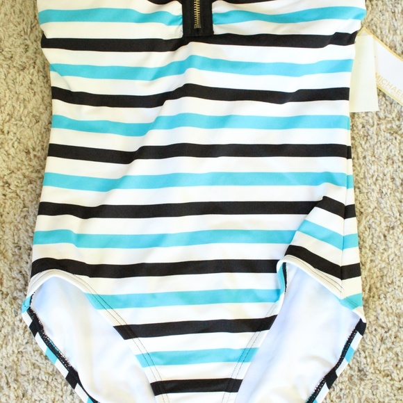 Michael Kors Striped Zip Front One Piece Swimsuit - Picture 5 of 5
